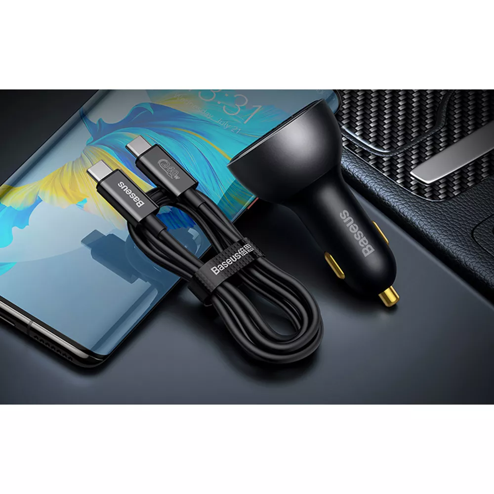 Зарядно за автомобил 12V BASEUS 140W, USB-A, USB-C + кабел Type-C към Type-C - Supreme (CGZX070001)