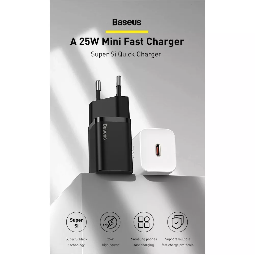Зарядно устройство 220V BASEUS 25W, USB-C, Super Si (CCSP020102)