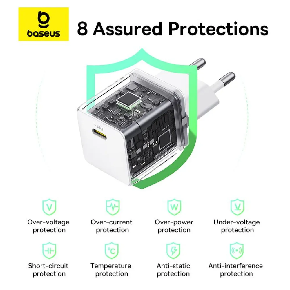Зарядно устройство BASEUS 30W, 220V, USB-C - Palm fast + кабел (P10111605213-01)