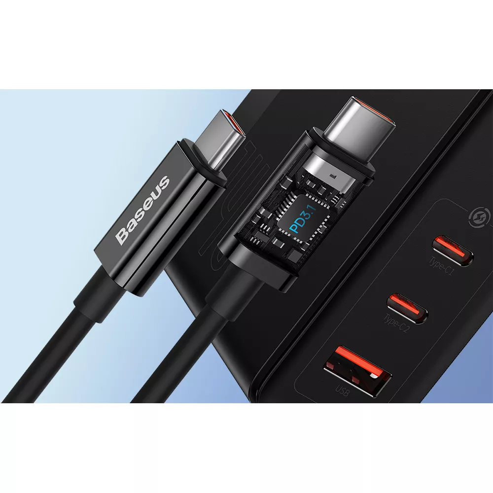 Зарядно устройство 220V BASEUS 140W, USB-A, 2xUSB-C, GaN5 Pro (CCGP100201) 