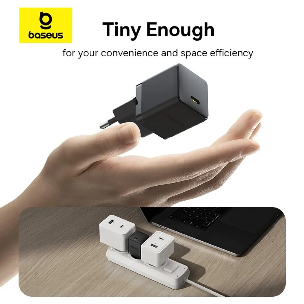Зарядно устройство BASEUS 30W, 220V, USB-C - Palm fast + кабел, черно (P10111605113-01)