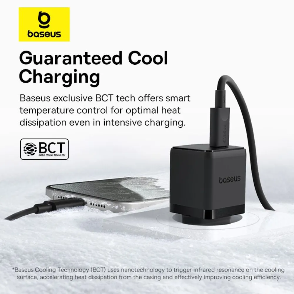 Зарядно устройство BASEUS 30W, 220V, USB-C - Palm fast + кабел, черно (P10111605113-01)