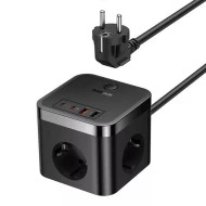 Разклонител и Зарядно устройство 220V BASEUS 30W PowerCombo Cube - (E00066400117-00), 3xAC Sockets + 2XUSB + 2XUSB-C