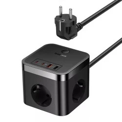 Разклонител и Зарядно устройство 220V BASEUS 30W PowerCombo Cube - (E00066400117-00), 3xAC Sockets + 2XUSB + 2XUSB-C