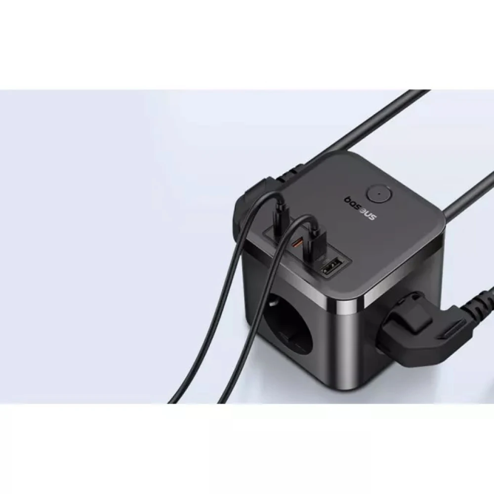 Разклонител и Зарядно устройство 220V BASEUS 30W PowerCombo Cube - (E00066400117-00), 3xAC Sockets + 2XUSB + 2XUSB-C