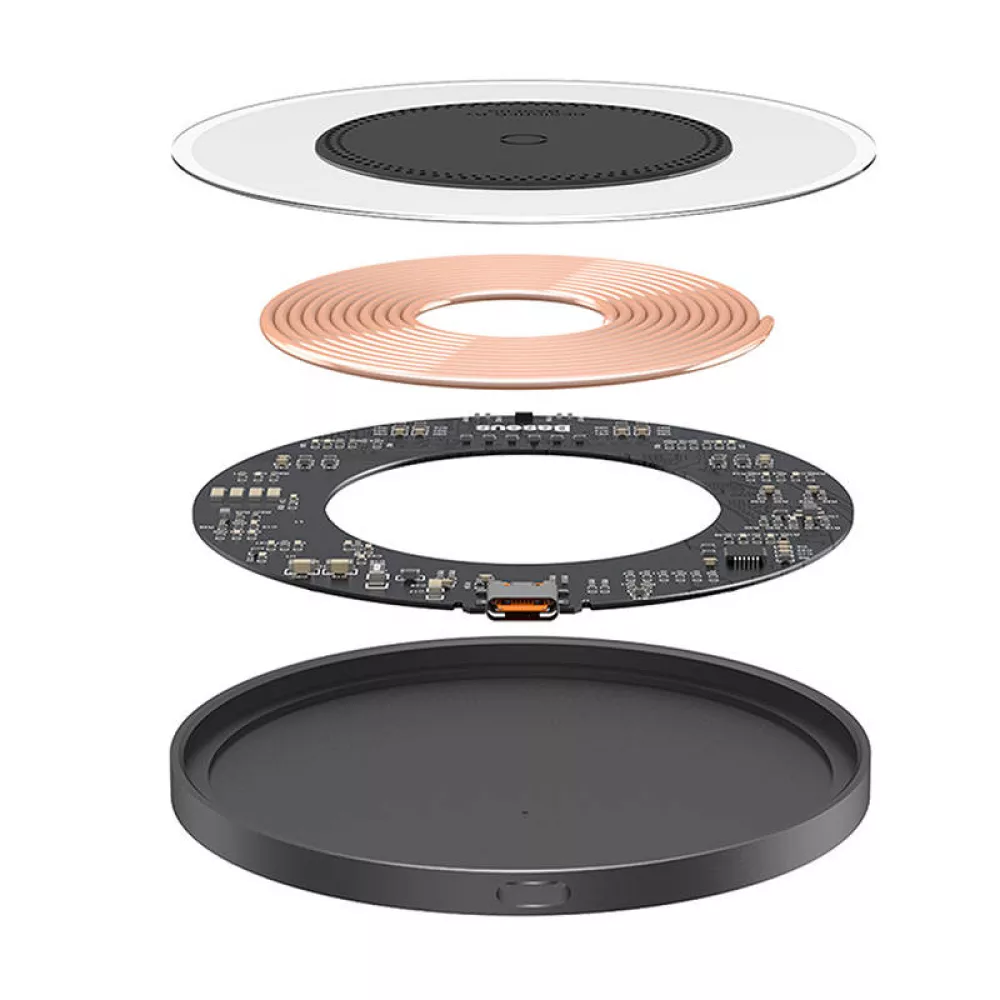 Безжично зарядно 220V BASEUS 15W, Qi SIMPLE2 (CCJJ050001) + кабел Type-C към Type-C