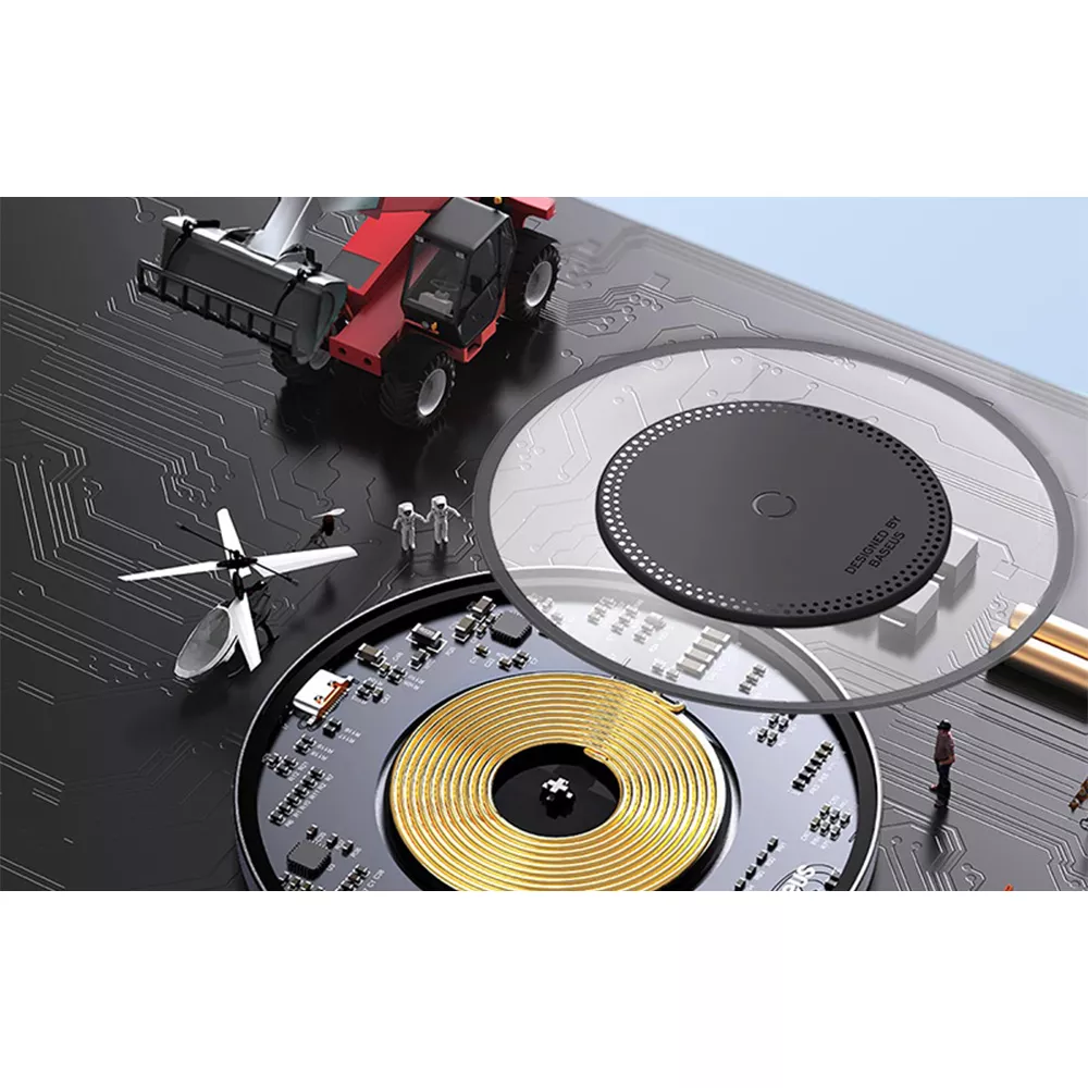 Безжично зарядно 220V BASEUS 15W, Qi SIMPLE2 (CCJJ050001) + кабел Type-C към Type-C