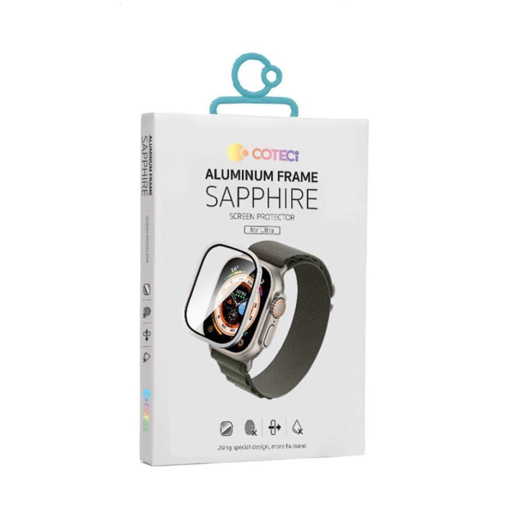 Стъклен протектор COTECi 9D за смарт часовник Apple iWatch Ultra 1 49мм - Сапфирена-алуминиева рамка