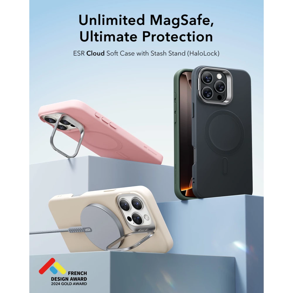 Калъф ESR Cloud Soft за Apple iPhone 16 Pro Max със стойка, MagSafe, телесен