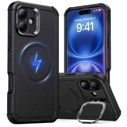 Калъф ESR Cyber Tough Armor със стойка за Apple iPhone 16, MagSafe, черен