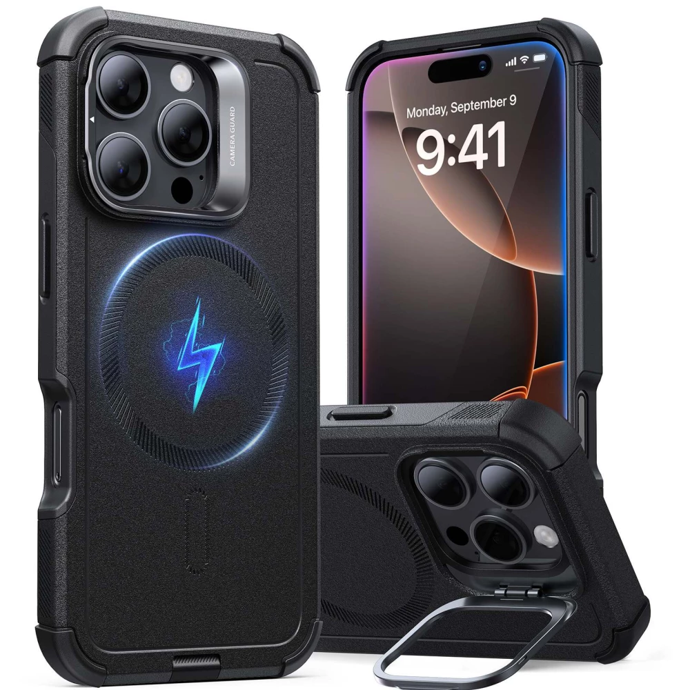 Калъф ESR Cyber Tough Armor със стойка за Apple iPhone 16 Pro, MagSafe, черен