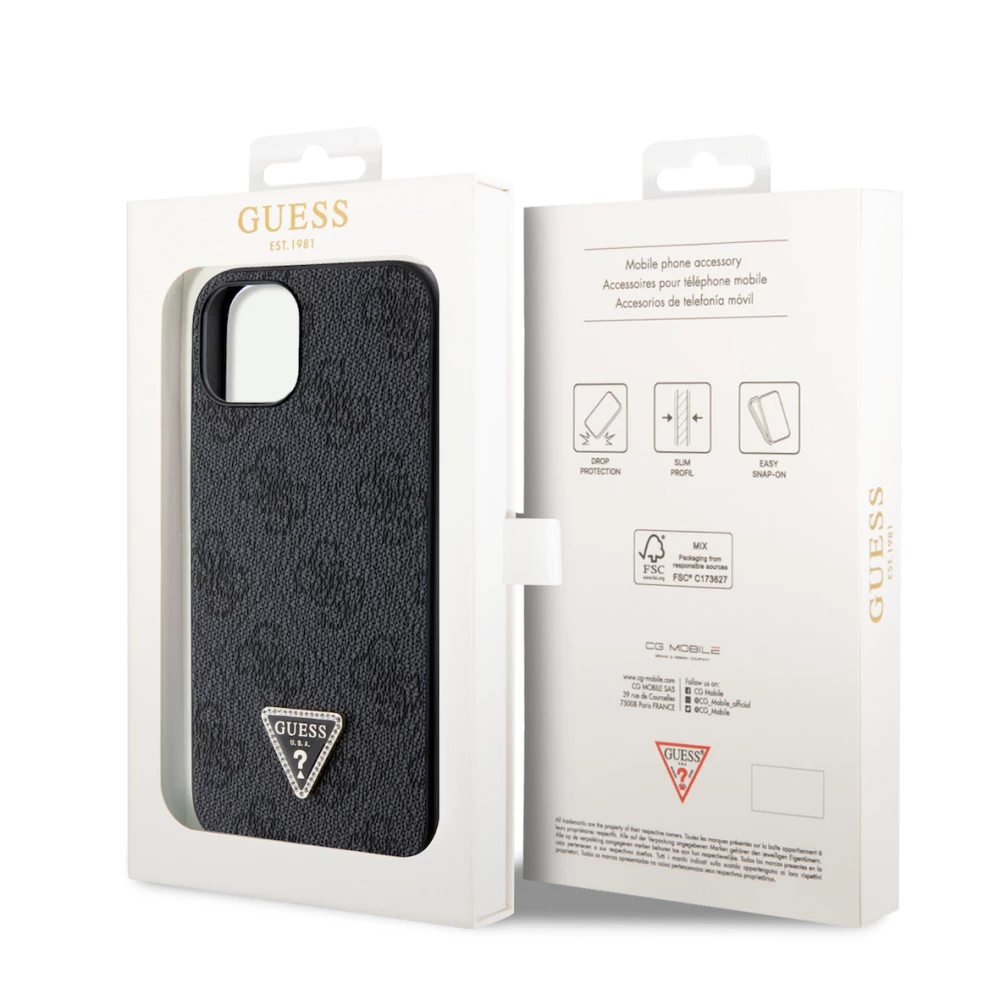 Калъф Guess 4G Strass Triangle Metal Logo GUHCP15XP4TDPK за Apple iPhone 15 Pro Max