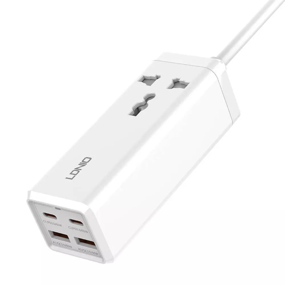 Зарядно устройство 220V LDNIO 65W - SC1418, 2xUSB-A, 2xUSB-C, AC, Desktop 2500W