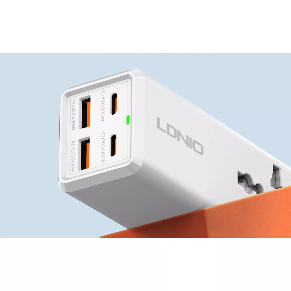 Зарядно устройство 220V LDNIO 65W - SC1418, 2xUSB-A, 2xUSB-C, AC, Desktop 2500W