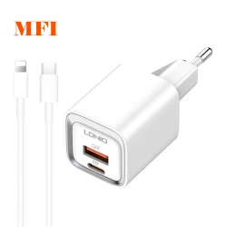 Зарядно устройство 220V LDNIO 20W - A2318M, USB-A, USB-C + кабел Type-C към Lightning, MFI сертификат