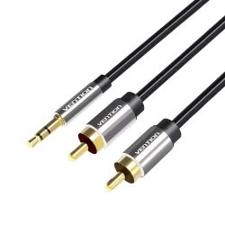 Аудио кабел VENTION BCNBK - 2(M)x RCA jack (чинч) към 1(M)x mini jack 3.5mm, 5 метра 