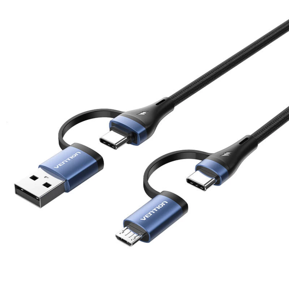 Кабел магнитен VENTION 4-в-1 - CTLLF от USB-A към Type-C към Type-C + Micro USB, 100W, 1 метър