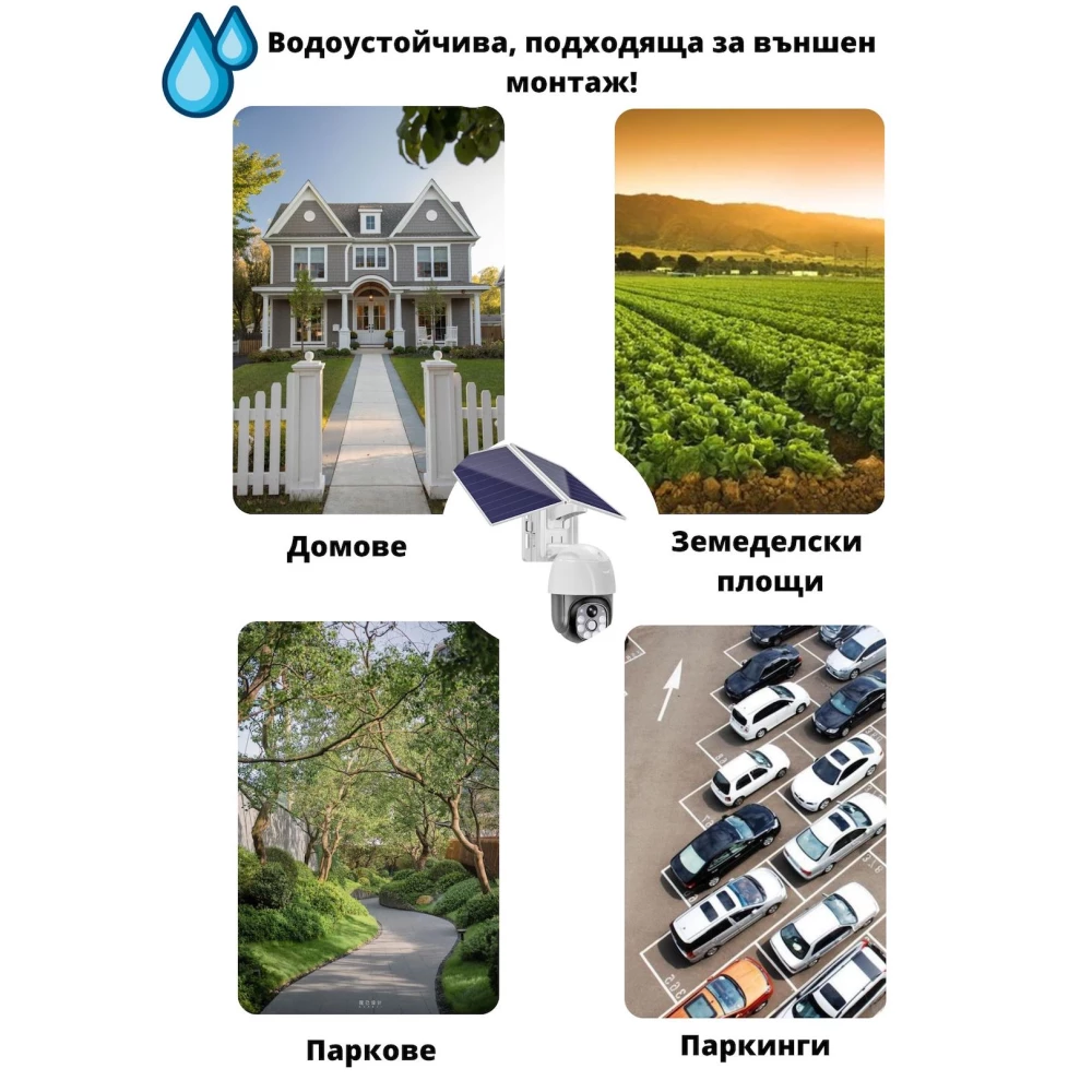 Външна WiFi камера със соларна батерия, микрофон, нощно виждане и следене на движение, слот за SIM карта, 2MP - VC8PT-4G