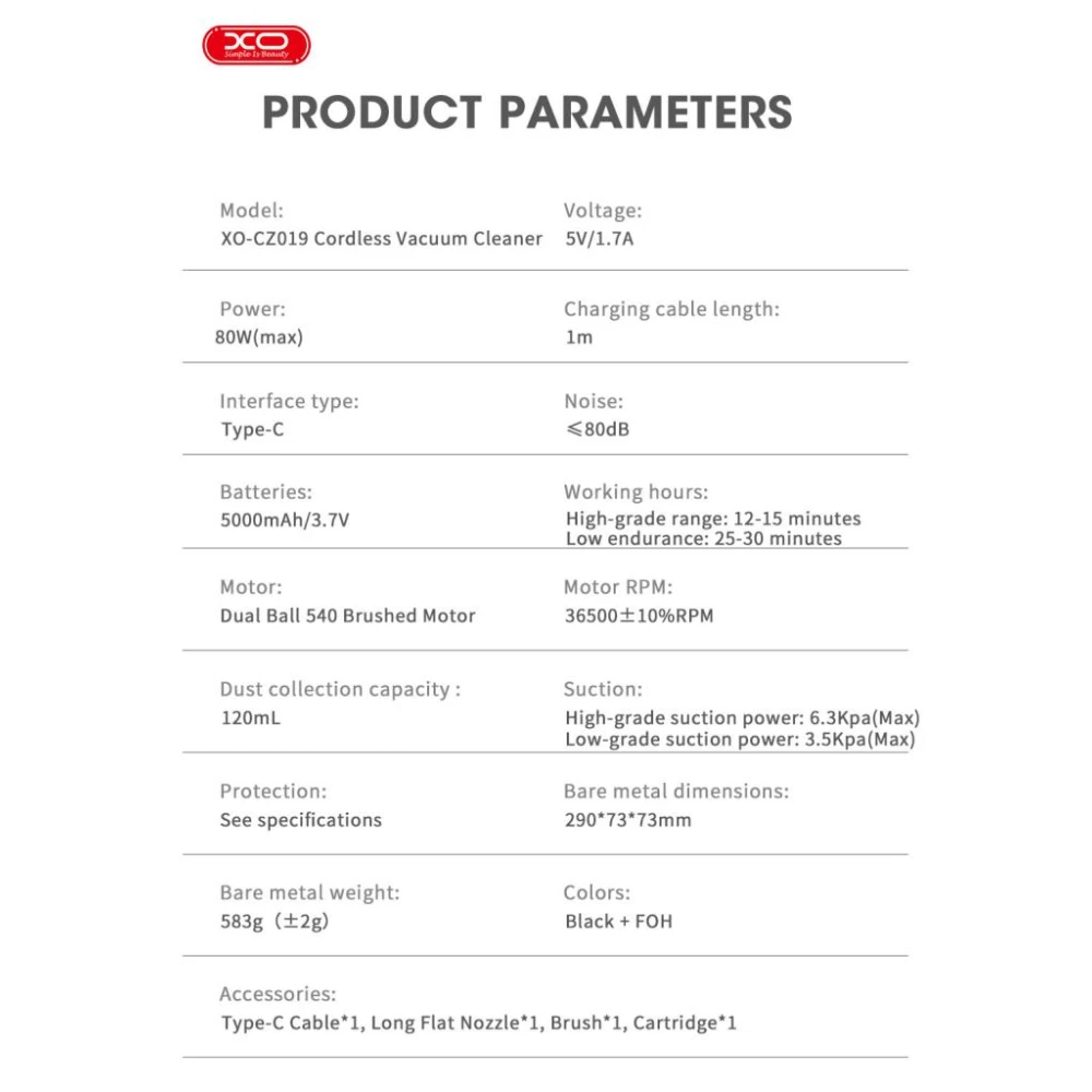 Преносима прахосмукачка Vacuum Car/ Home Cleaner XO -  CZ019, безжична 5000mAh