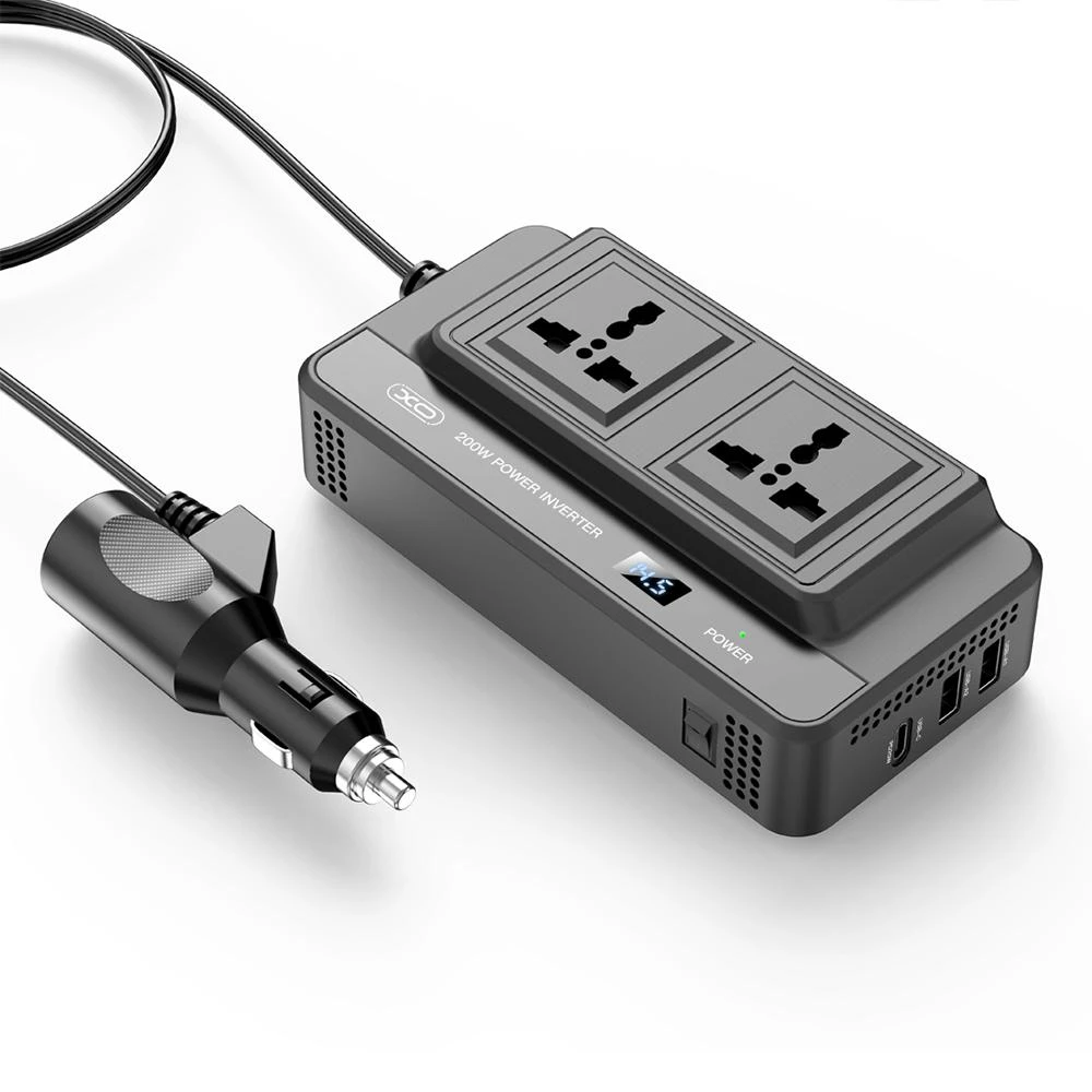 Инвертор за кола 12V/24V XO, 200W, 2xAC, 2xUSB-A,1xUSB-C - CZ011