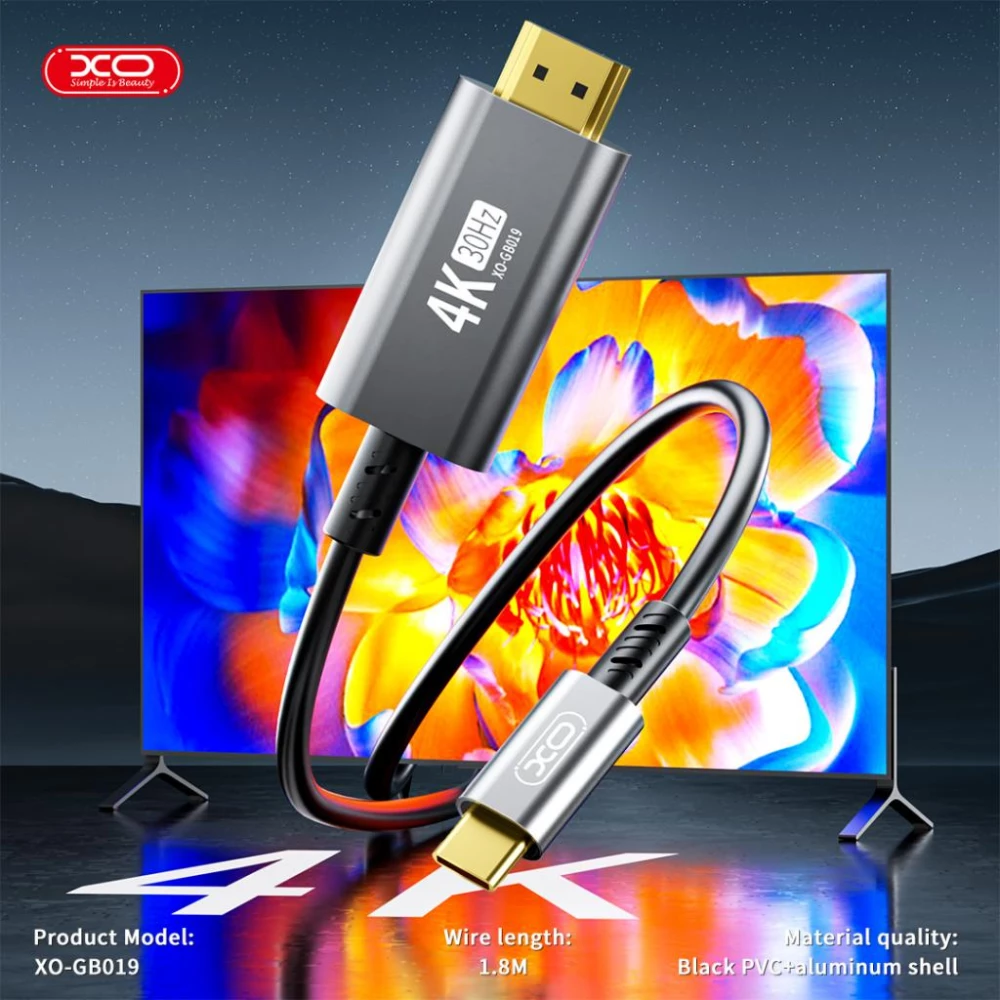 Кабел Type-C към HDMI, XO - GB019, 1.8 метра