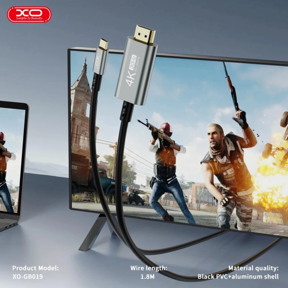 Кабел Type-C към HDMI, XO - GB019, 1.8 метра