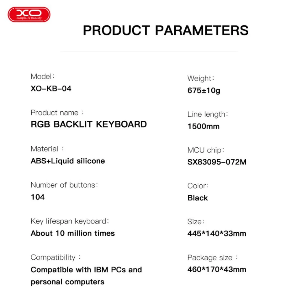 Геймърска клавиатура XO - KB-04 Triple color light