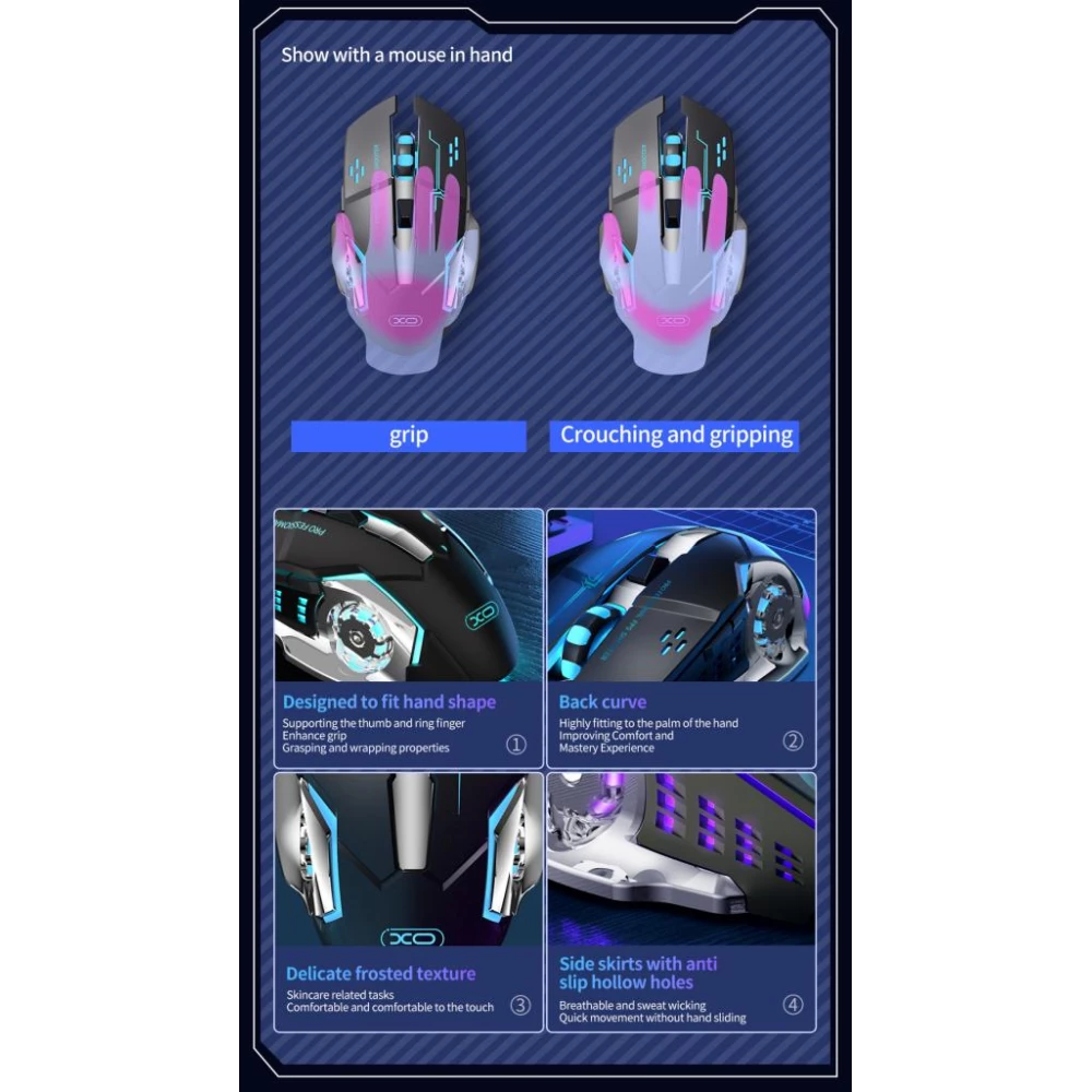 Геймърска мишка XO -  M10 RGB, 6 бутона, 3200 DPI
