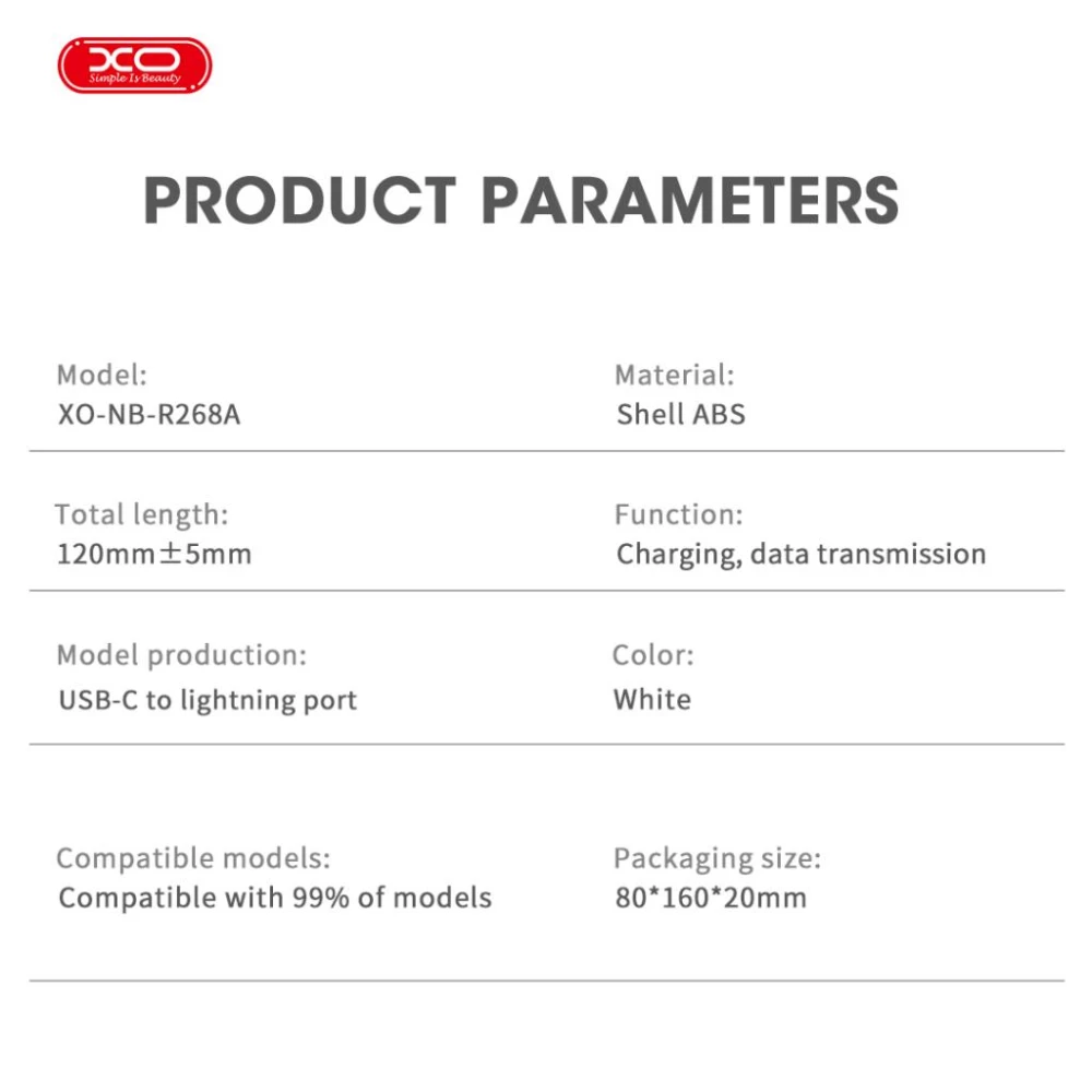 Преходник адаптер XO - NB-R268A от Type-C към Lightning 27W
