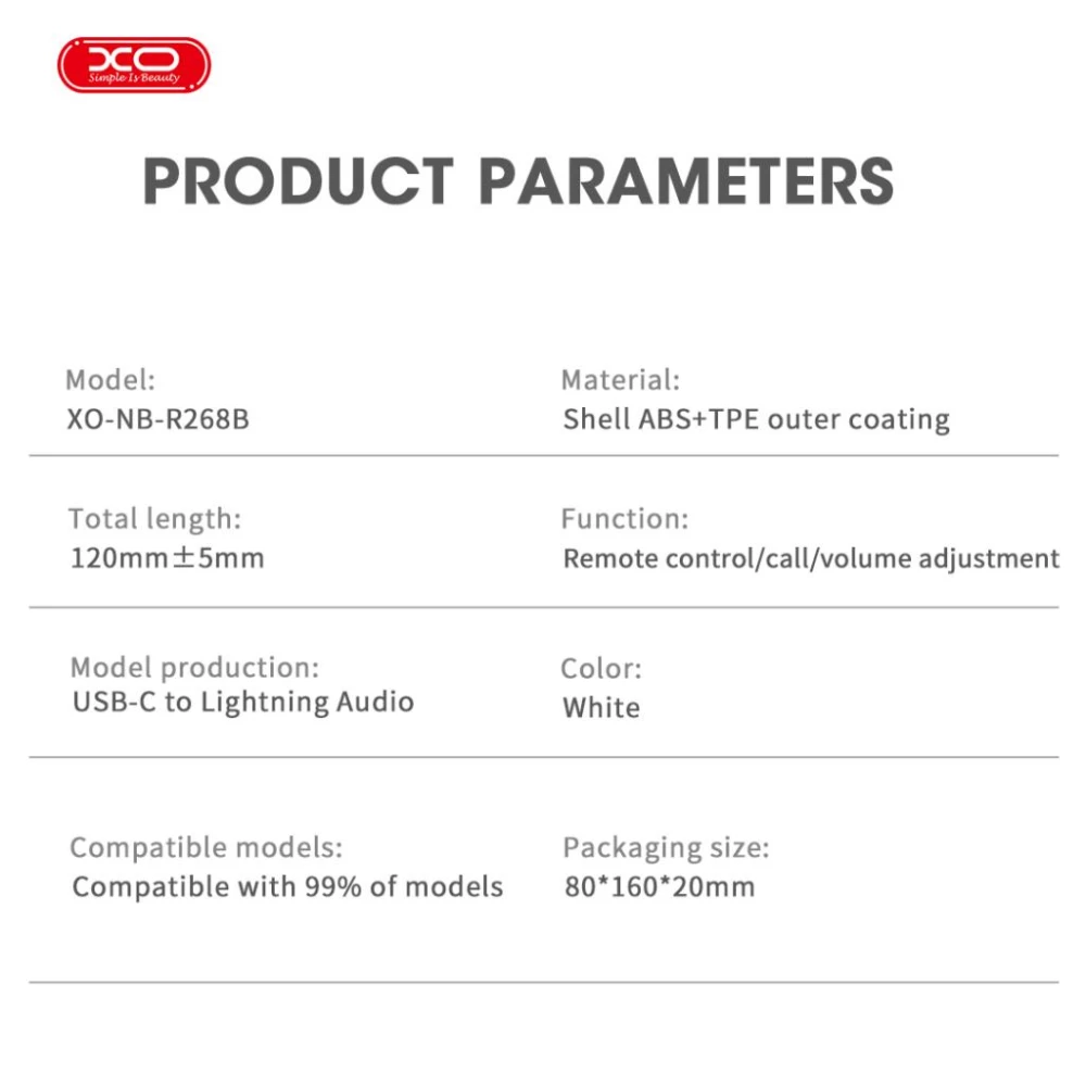 Преходник адаптер XO - NB-R268B от Type-C към Lightning (Аудио)