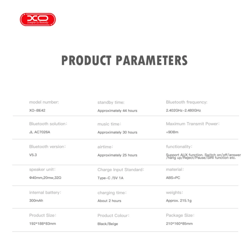 Bluetooth слушалки XO - BE42 Scarlet Metal Stand