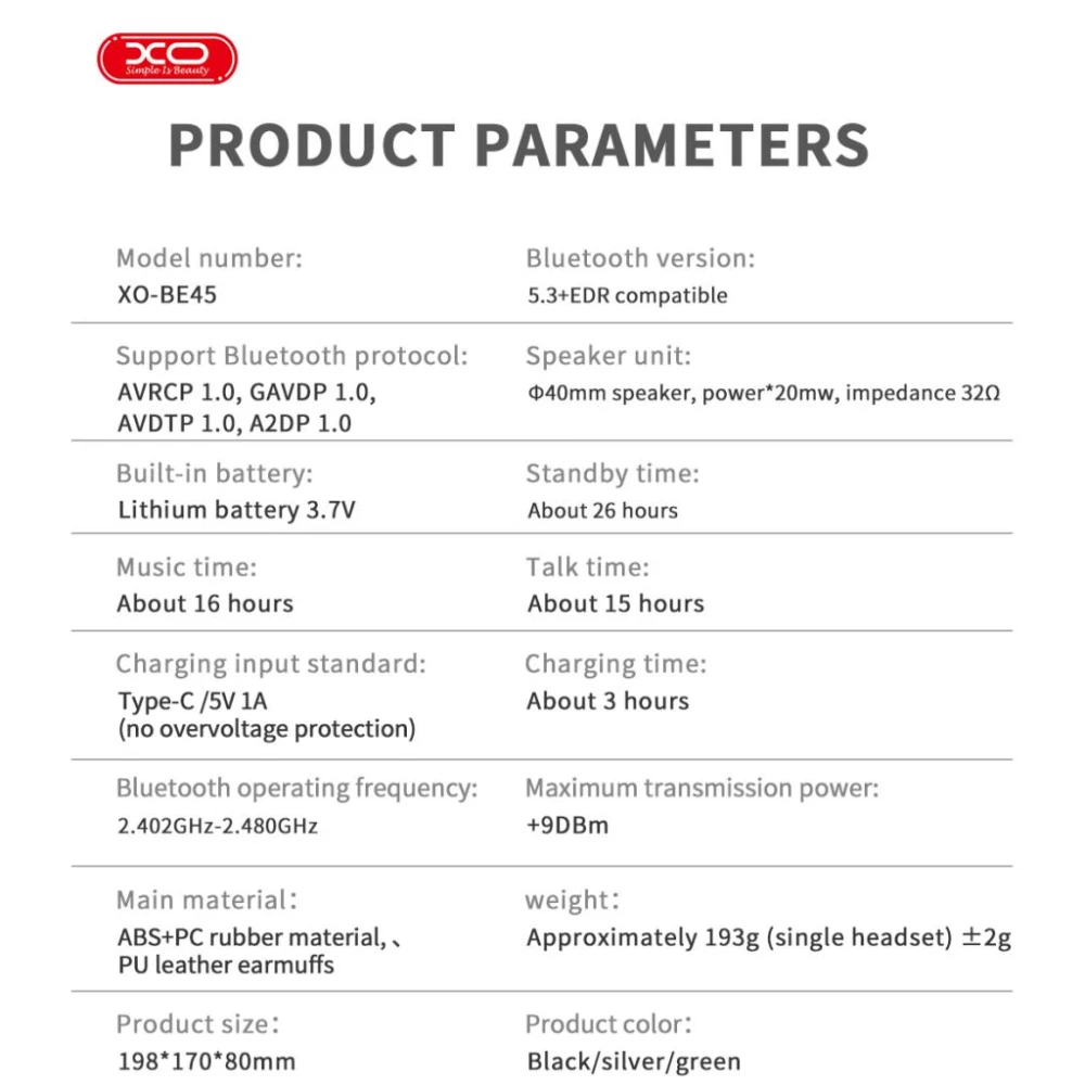 Bluetooth слушалки HF XO - BE45 , OVER-EAR Bluetooth слушалки HF XO - BE45 , OVER-EAR