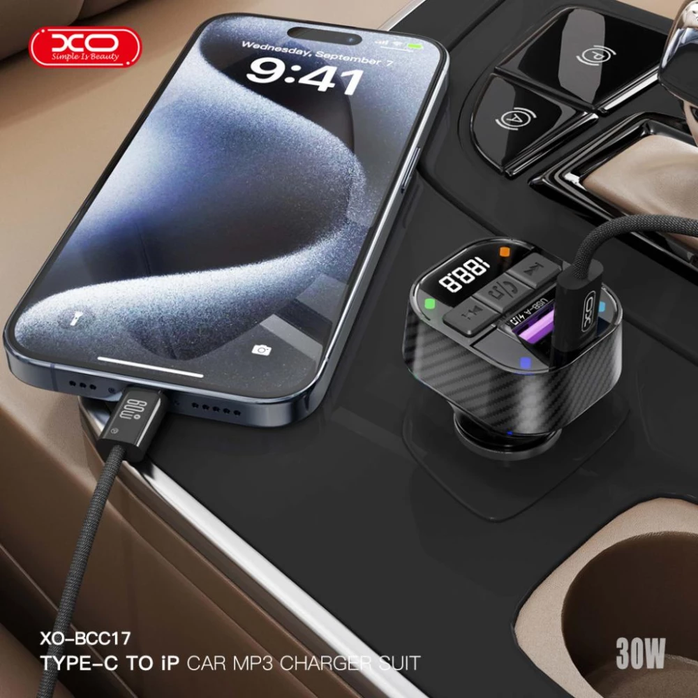 Трансмитер XO - BCC17, MP3 Wireless 30W, QC,PD 3A, USB-A, USB-C