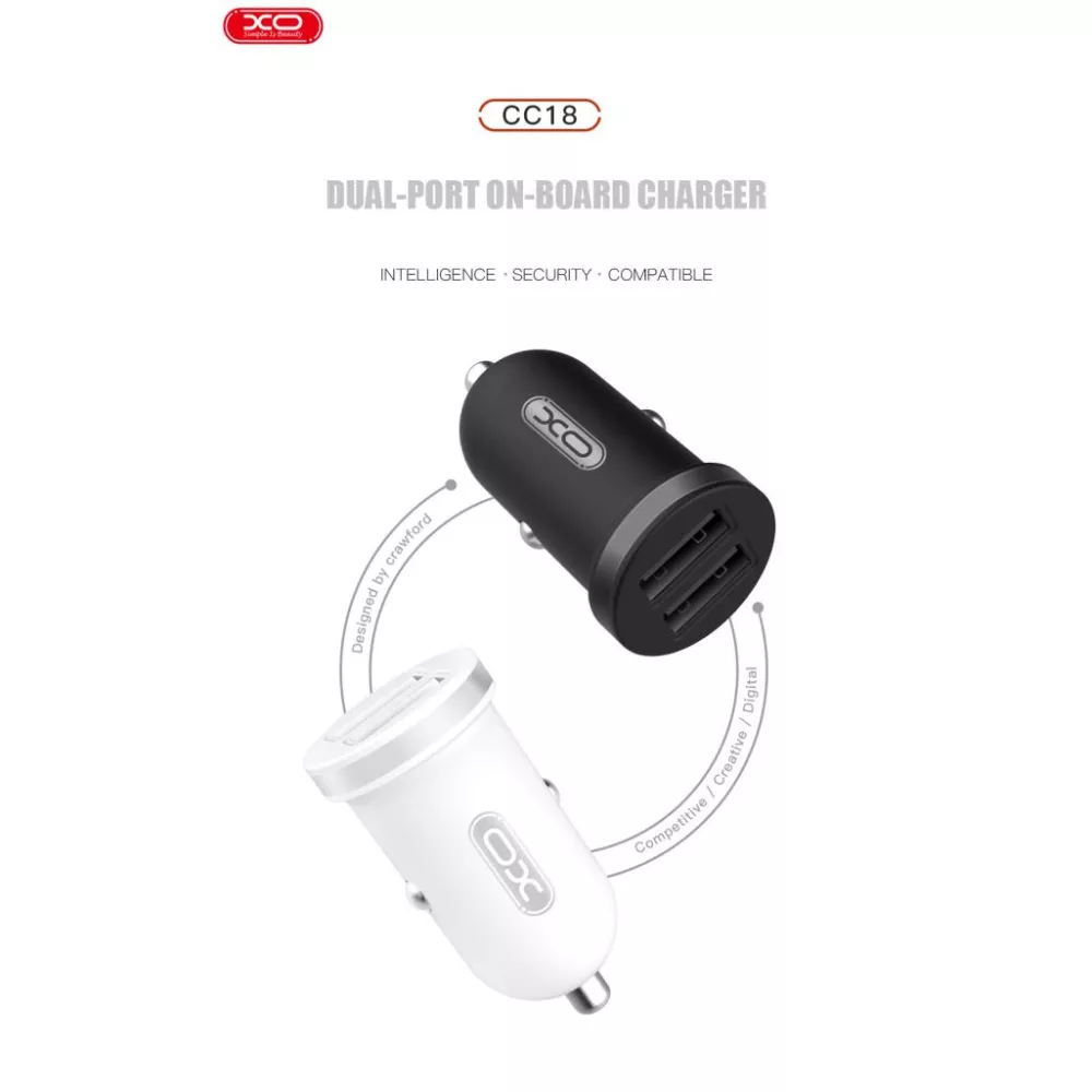 Зарядно за автомобил 12V XO - CC18 10.5W, 2xUSB-A, QC 3.0