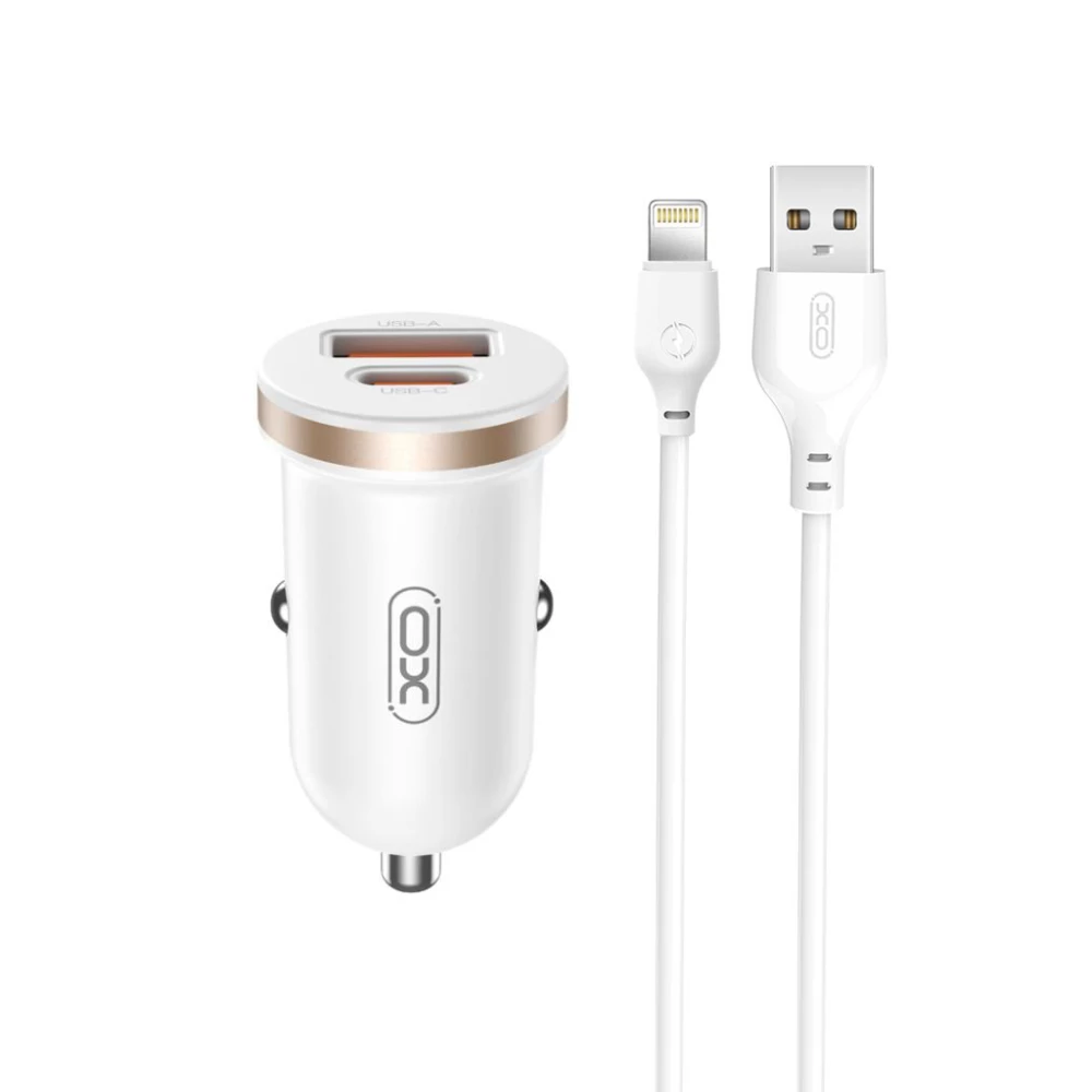 Зарядно за автомобил 12V XO - CC56 30W, USB-A, USB-C, QC 3.0, PD3, CC56 + кабел Lightning