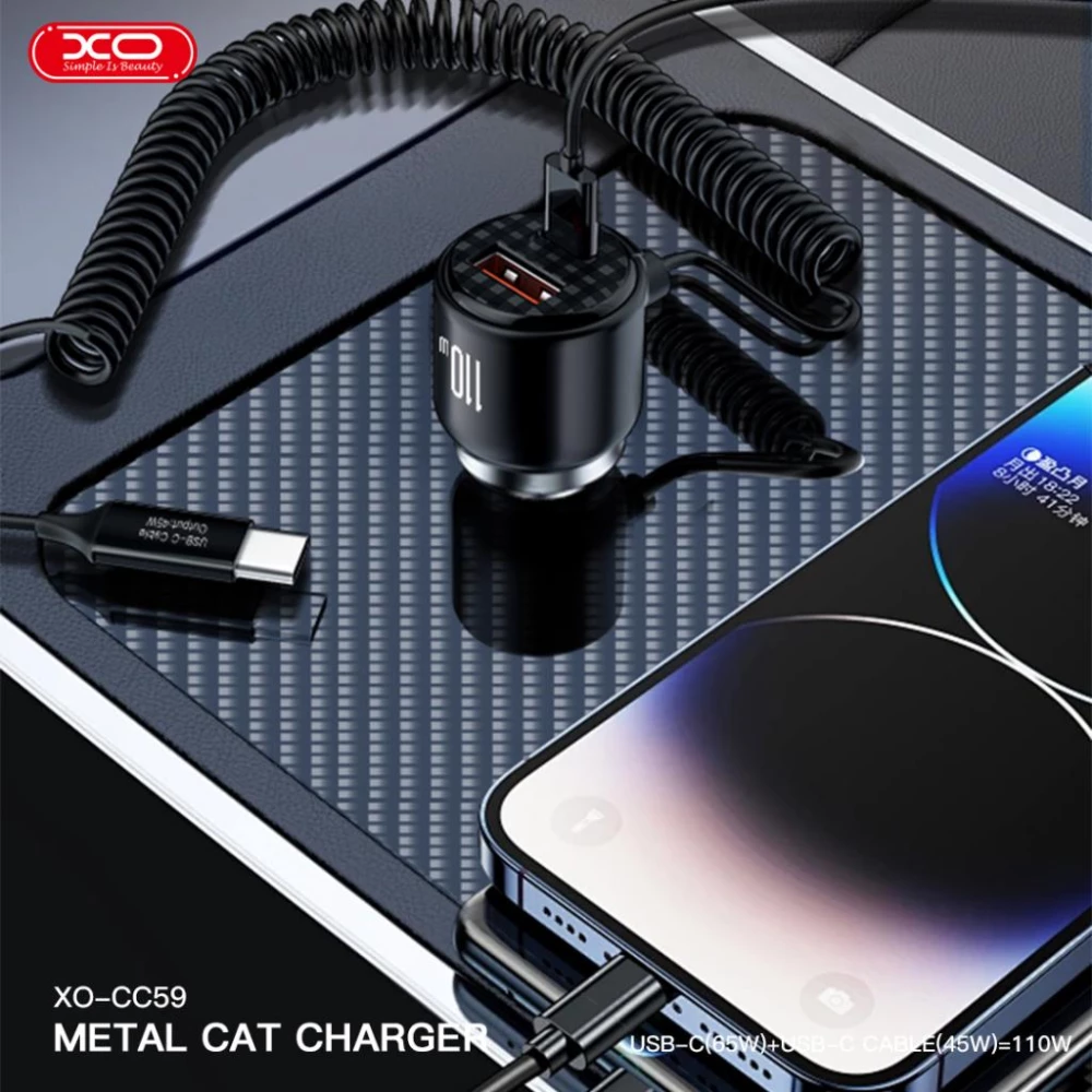 Зарядно за автомобил 12V XO - CC59 110W, USB-A/QC 3.0 + USB-C/PD3 + кабел Type-C 