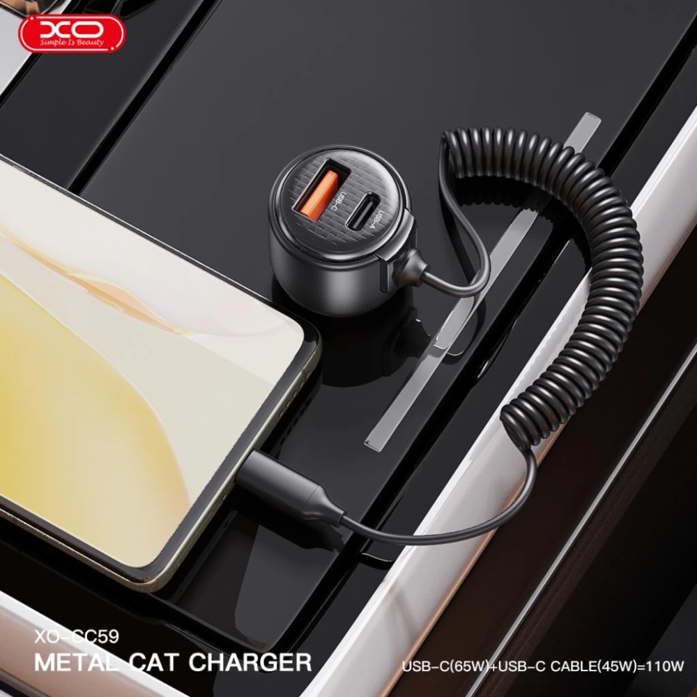Зарядно за автомобил 12V XO - CC59 110W, USB-A/QC 3.0 + USB-C/PD3 + кабел Type-C 