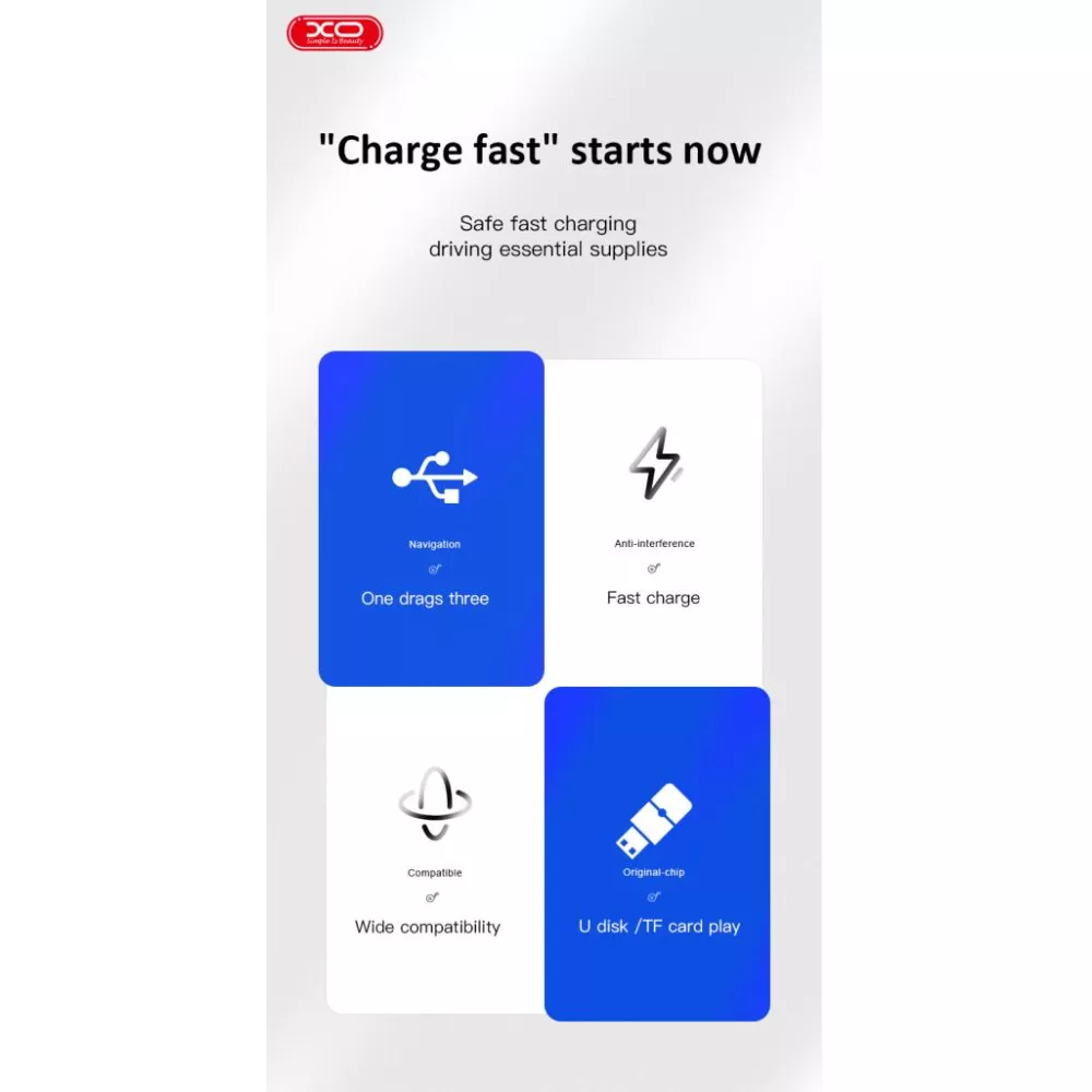 Трансмитер + 3 в 1 кабел XO - BCC07, MP3 Wireless 15.3W, USB-A, USB-C, QC 3.1A 