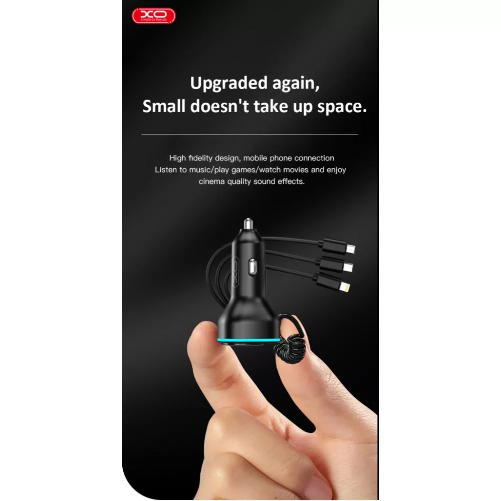 Трансмитер + 3 в 1 кабел XO - BCC07, MP3 Wireless 15.3W, USB-A, USB-C, QC 3.1A 