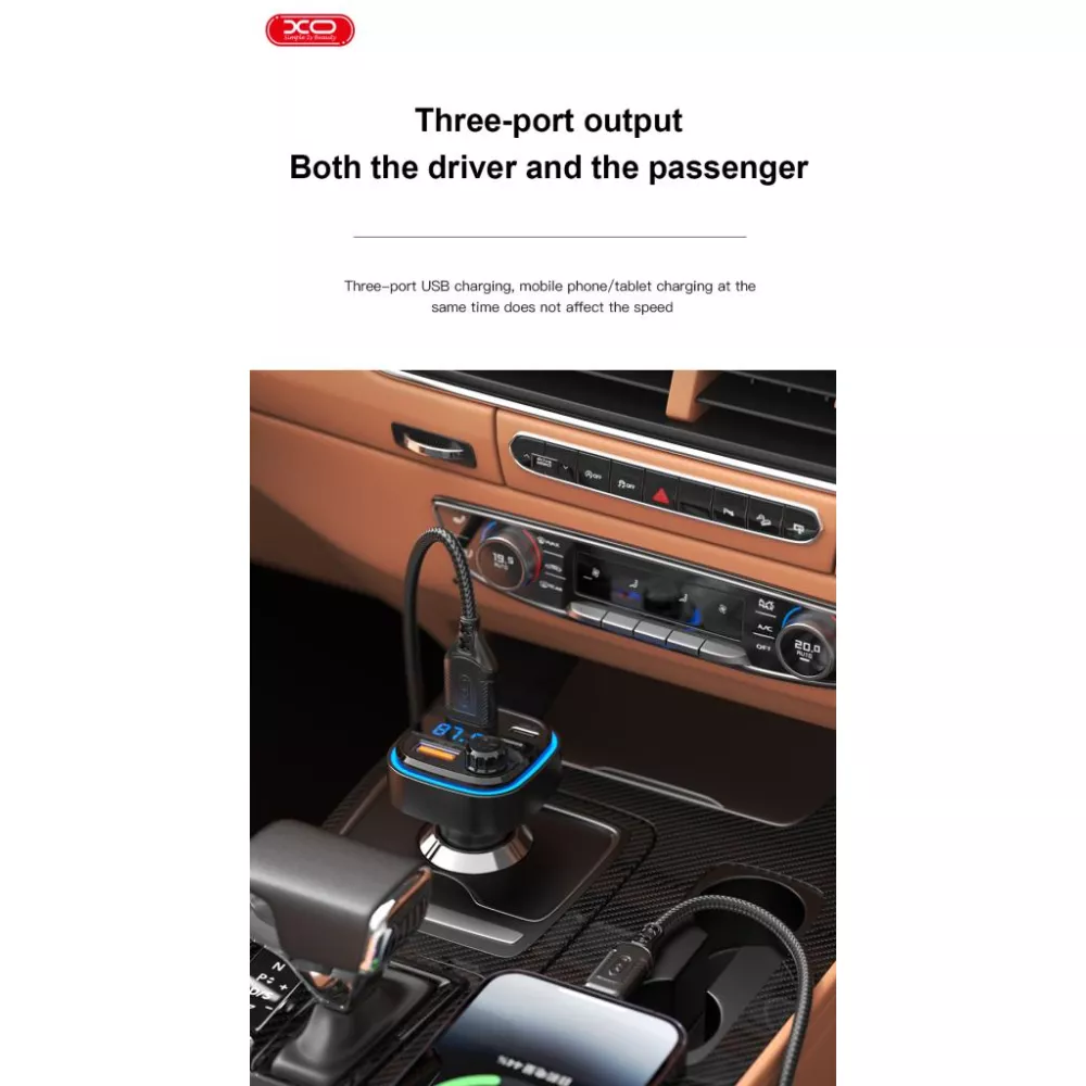 Трансмитер XO - BCC08, MP3 Wireless 15.5W, 1xUSB-A,1xUSB-A, USB-C, TF Card, QC 3.1A 