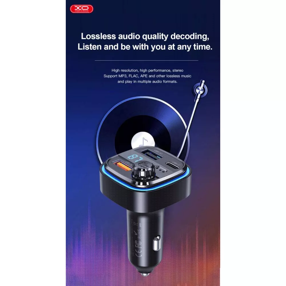 Трансмитер XO - BCC08, MP3 Wireless 15.5W, 1xUSB-A,1xUSB-A, USB-C, TF Card, QC 3.1A 