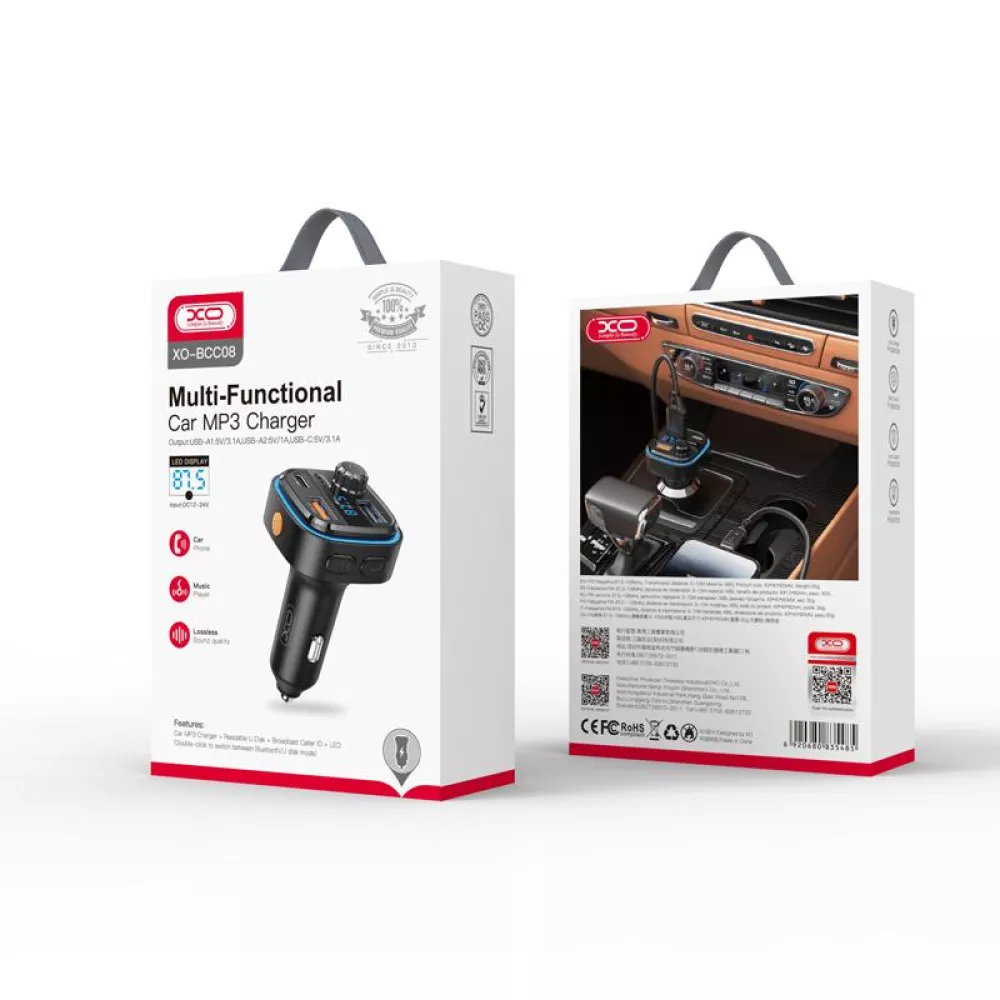 Трансмитер XO - BCC08, MP3 Wireless 15.5W, 1xUSB-A,1xUSB-A, USB-C, TF Card, QC 3.1A 