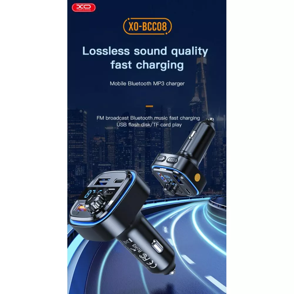 Трансмитер XO - BCC08, MP3 Wireless 15.5W, 1xUSB-A,1xUSB-A, USB-C, TF Card, QC 3.1A 