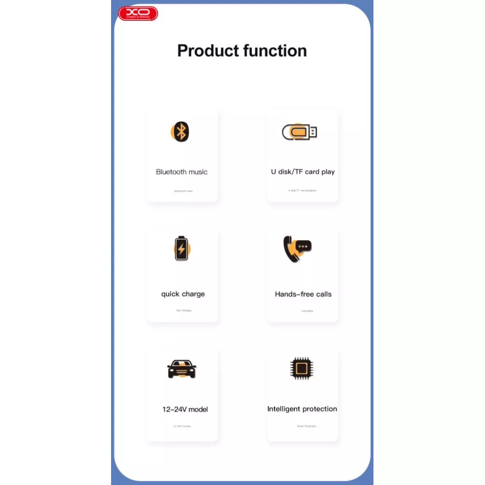 Трансмитер XO - BCC08, MP3 Wireless 15.5W, 1xUSB-A,1xUSB-A, USB-C, TF Card, QC 3.1A 