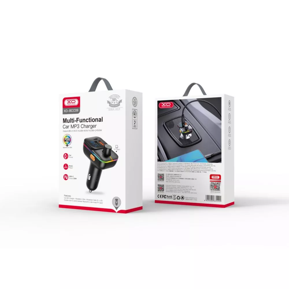 Трансмитер XO - BCC09,  MP3 Wireless 25W, 1xUSB-A, 1xUSB-A, USB-C, TF Card, QC 3.1A 