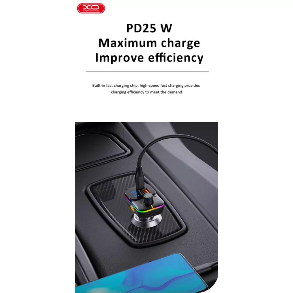 Трансмитер XO - BCC09,  MP3 Wireless 25W, 1xUSB-A, 1xUSB-A, USB-C, TF Card, QC 3.1A 