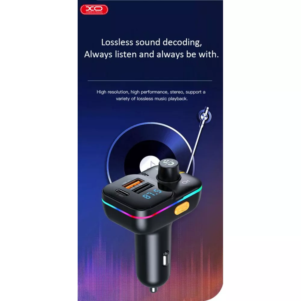 Трансмитер XO - BCC09,  MP3 Wireless 25W, 1xUSB-A, 1xUSB-A, USB-C, TF Card, QC 3.1A 