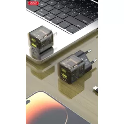 Зарядно устройство 220V XO - CE05, 30W, USB-A, USB-C, GaN