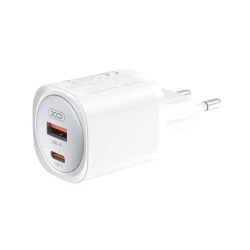 Зарядно устройство 220V XO - GaN Nitride CE21 30W, USB-A, USB-C + кабел Type-C към Lightning, (EU сертифицирано)