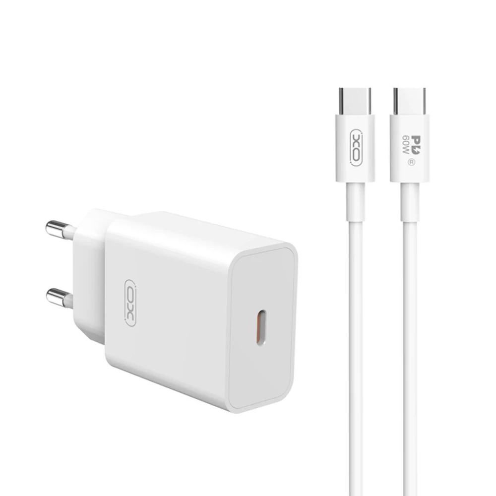 Зарядно устройство 220V XO - L126 20W, USB-C + кабел Type-C към Type-C